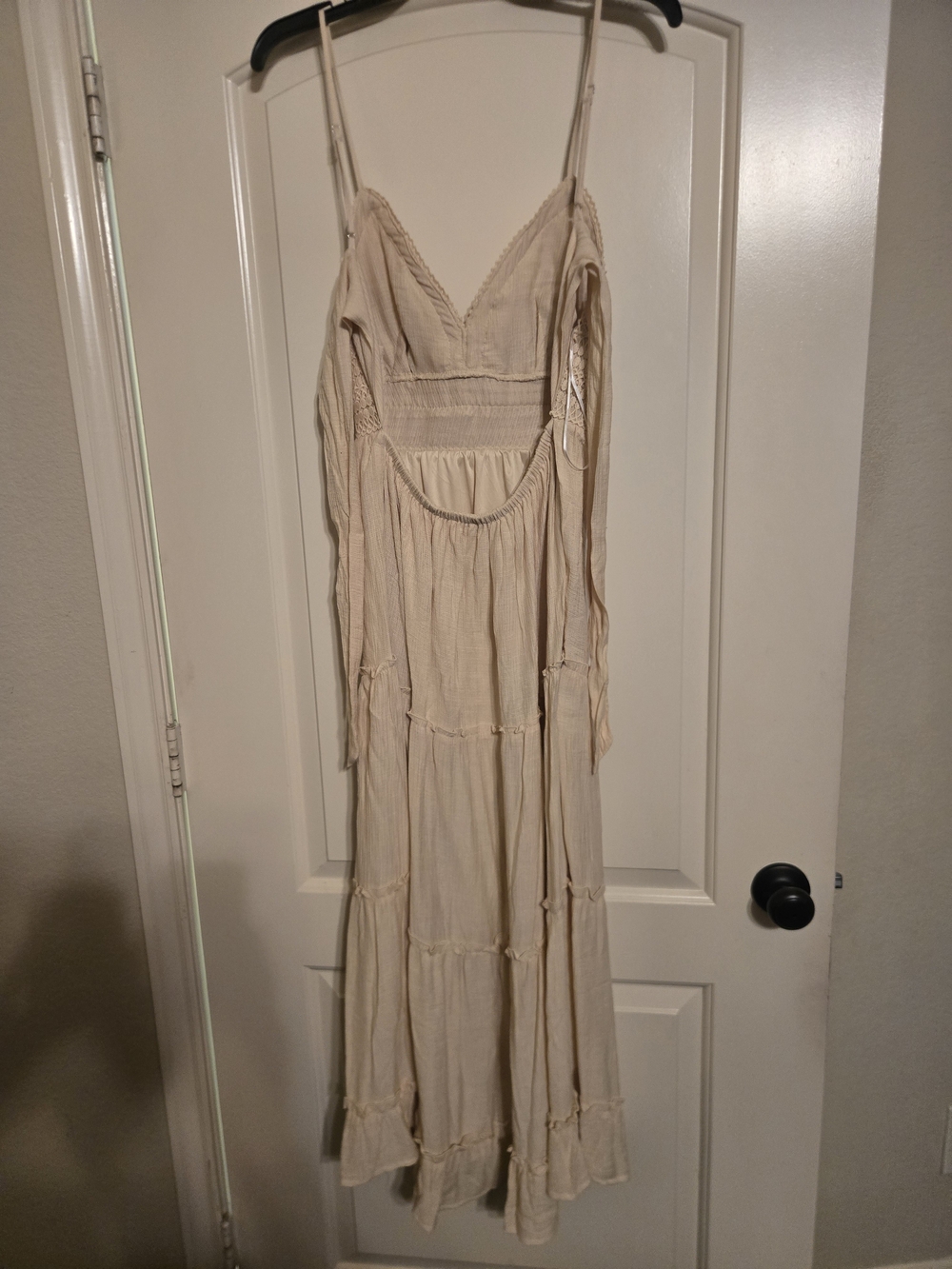 Large Bohemian Crochet-Top Cream Maxi Dress - Picture 2 of 5
